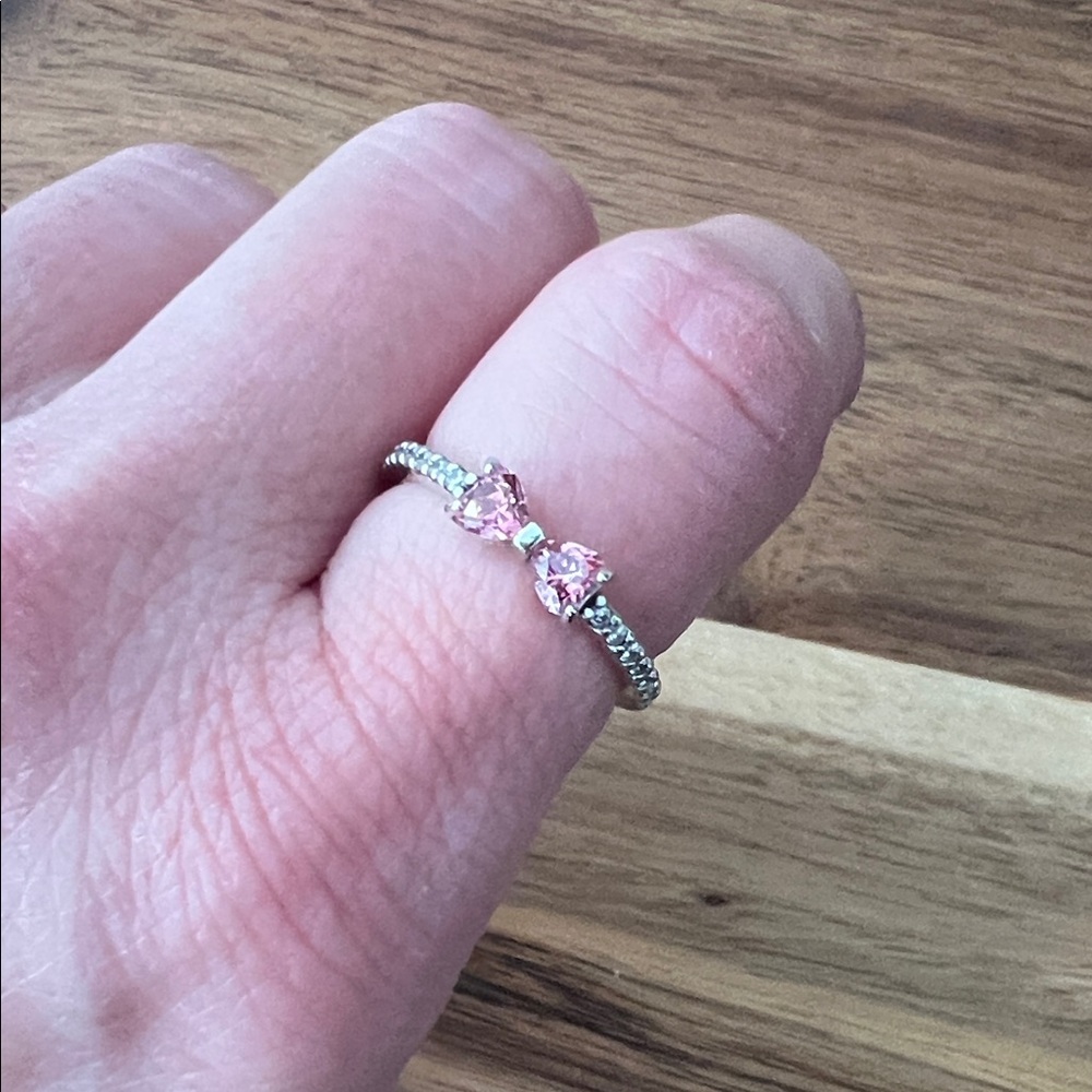 Elegant Pink Gemstone Silver Bow Ring